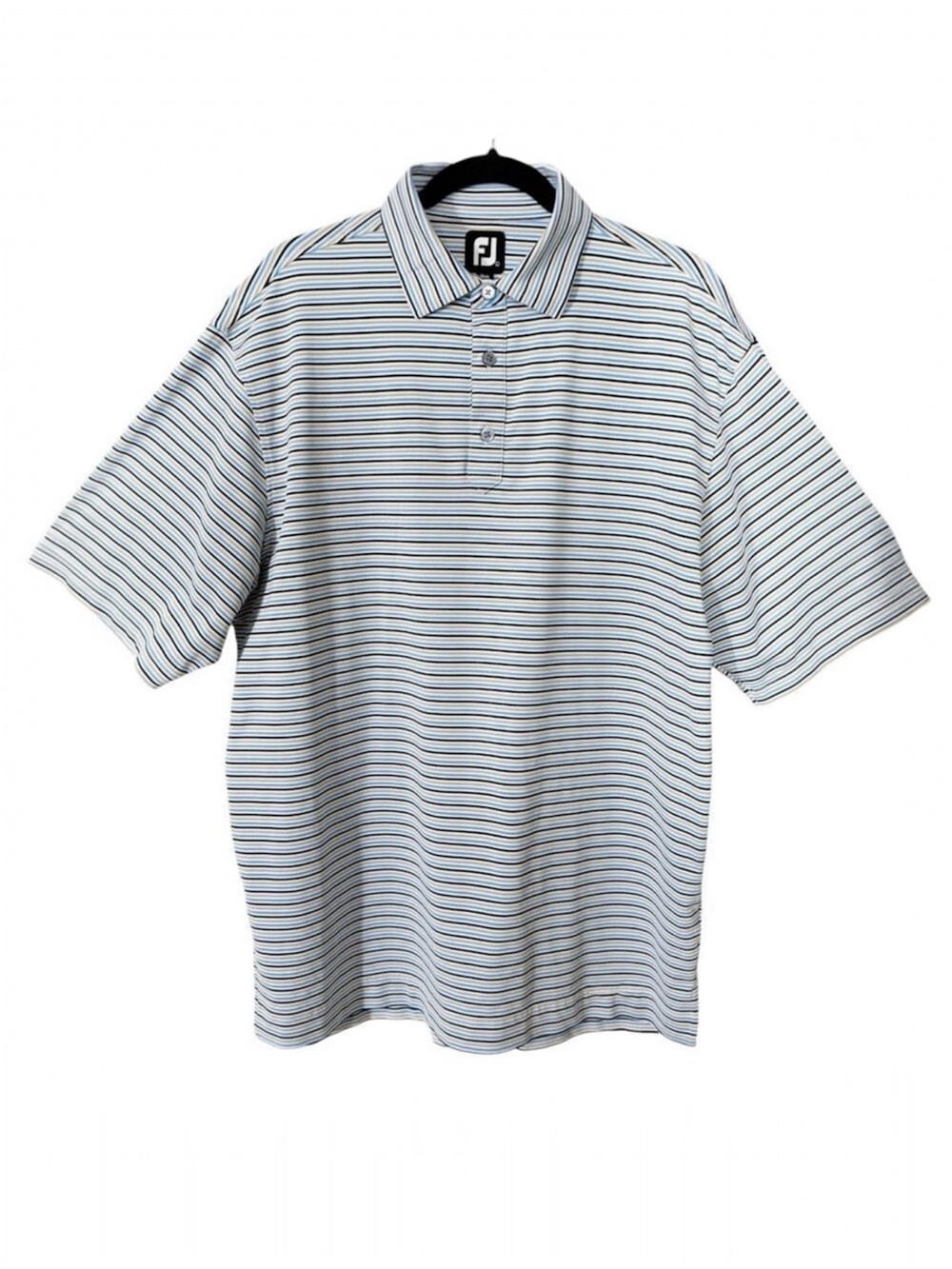 FootJoy Blue Tan White Striped Walnut Creek Country Club Golf‎ Polo Shirt Large